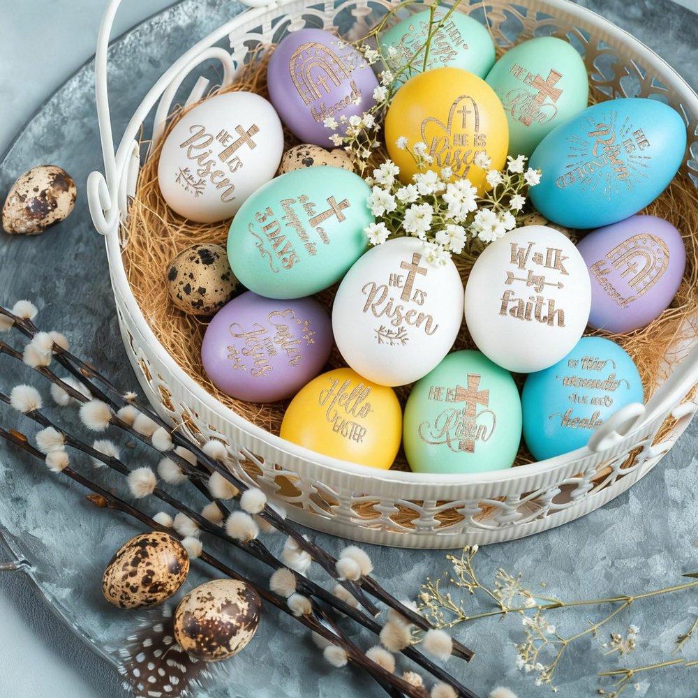 Colingmill 17 Pcs Easter Eggs 2.4" Tall Wooden Laser Engraved Fake Eggs for Craft Easter Hunt Basket Stuffers Fillers Party Supplies(Colorful)