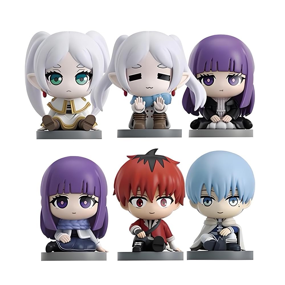 6pcs Frieren Figure Fern Statue Stark Figurine, 2'' Mini Anime Frieren Look Up Figure Cake Topper Decoration Desktop Cute Figure Collectible Gifts