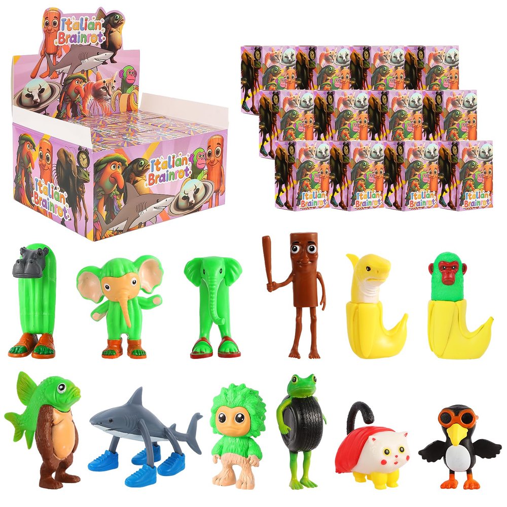 Aerofrog Italian Brainrot Figures Blind Box,Tralalero Tralala,Tung Tung Tung Sahur, Mystery Box, (12Pcs)
