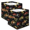 JMAVZWS Car Trucks 11 Inch Cube Storage Bins Collapsible Fabric Storage Cubes Organizer with Leather Handles Decorative Closet Storage Basket 2 Pack view 1