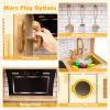 Costzon Kids Kitchen Playset, Wooden Toddler Montessori Pretend Play Toy w/Rattan Door, Light & Sound, Water Dispenser, Washing Machine, Range Hood, Cookware, Play Kitchen for Kids 3+, Gift (Yellow) view 2