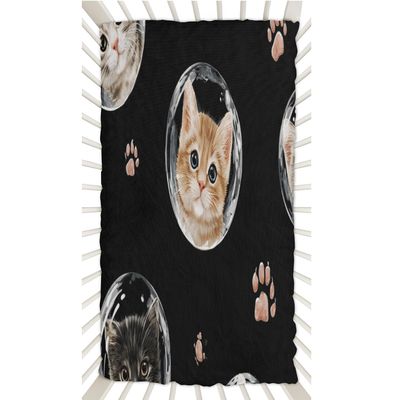 Xosoxruk Baby Crib Sheet Cat Retro Fitted Sheet for Boys Girls Microfiber Cradle Sheets Breathable Crib Cover Fit for Standard Mattress 52 x 28 in