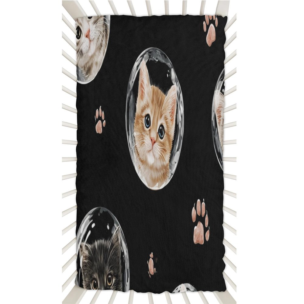 Xosoxruk Baby Crib Sheet Cat Retro Fitted Sheet for Boys Girls Microfiber Cradle Sheets Breathable Crib Cover Fit for Standard Mattress 52 x 28 in