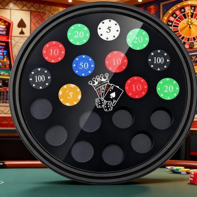Kathfly 1 Pcs Poker Chip Frame 12.6 Inch Casino Chip Holder Round Wood Wall Mounted Poker Display Case for 19 Coin Gift for Collectors Lover Dad Men Women Holiday