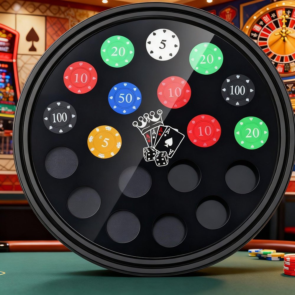 Kathfly 1 Pcs Poker Chip Frame 12.6 Inch Casino Chip Holder Round Wood Wall Mounted Poker Display Case for 19 Coin Gift for Collectors Lover Dad Men Women Holiday