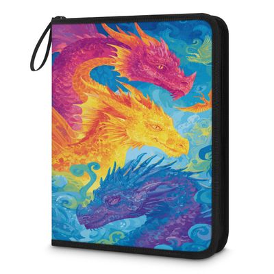Kuquteed Colorful Dragon Trading Card Binder 4 Pocket 400 Cards Holder Collector Album with 50 Removable Sleeves Gifts for Boys Girls Watercolor Unicorns Sports Game Cards