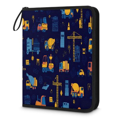 Kuquteed Construction Trucks Trading Card Binder 9 Pocket 900 Cards Holder Collector Album with 50 Removable Sleeves Gifts for Boys Girls Excavator Blue Sports Game Cards