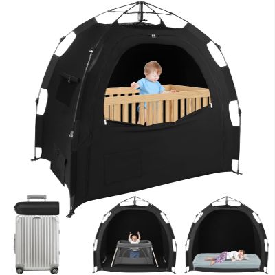 Blackout Tent for Pack N Play: Portable Baby Sleep Pod with 1-Click Setup, Mini Crib Cover with Monitor and Fan Pouches, Blocks 95% of Light, Travel Crib Canopy