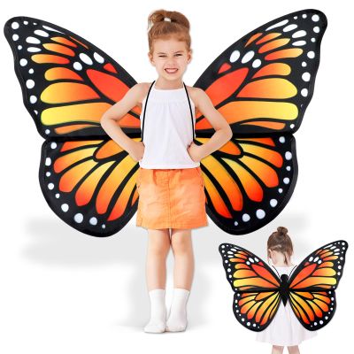 2Pcs Large Monarch Butterfly Wings for Girls Costume Accessories Double Sided Butterfly Wings Costumes Fairy Dress Up Accessories for Kids Birthday Princess Cosplay Dress Up Party Halloween Photo Prop