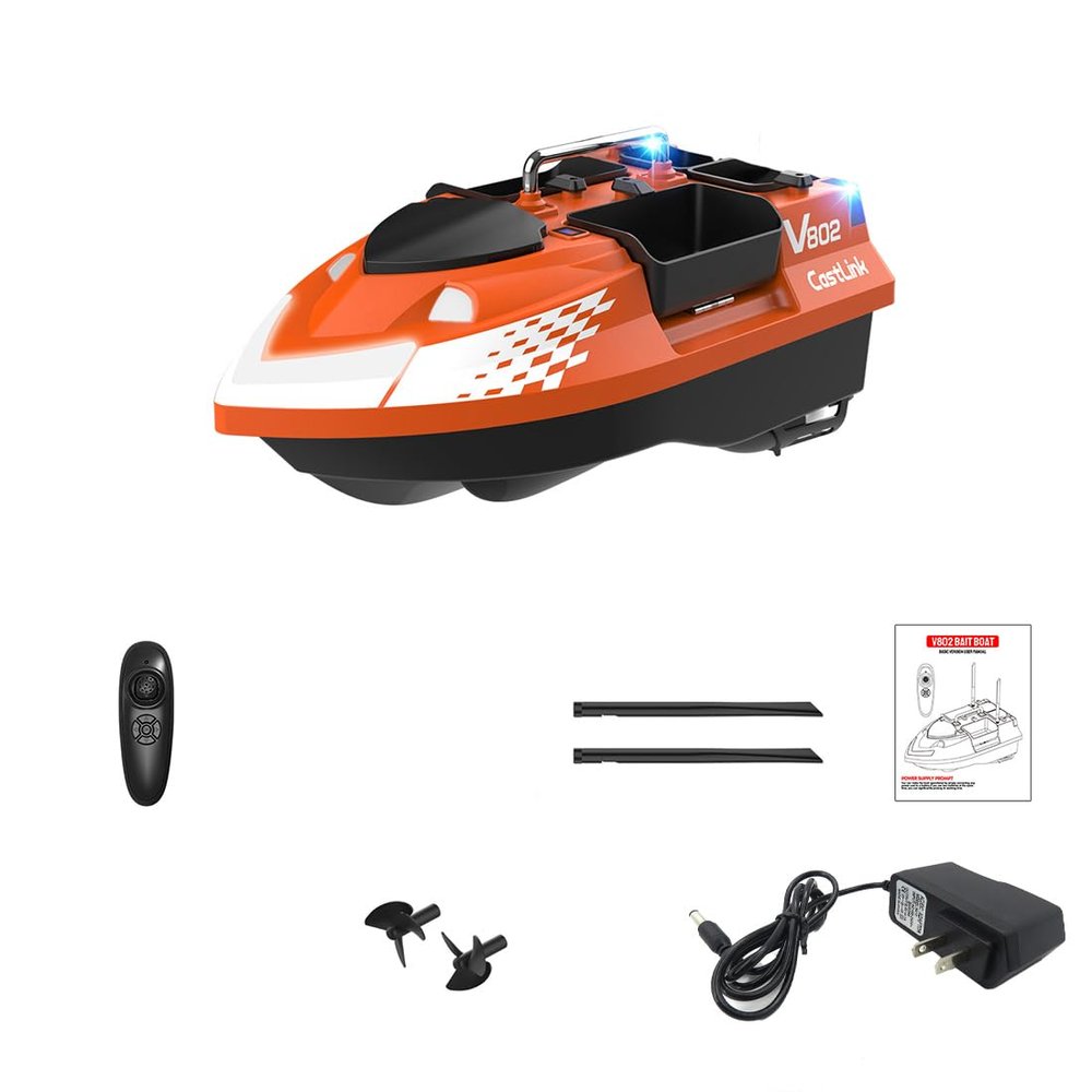 URFunModel V802 RC Bait Boat for Fishing, Dual Antenna 4 Compartments 3KG Large Capacity High-Efficiency Remote Control Bait Boat with Lights, Outdoor Toy Gift for Adults, US Plug