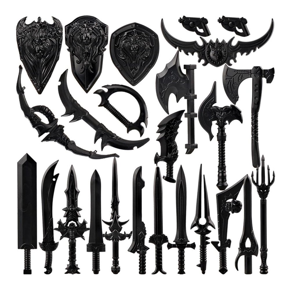 24 Unique Dark Arms Building Blocks Set, Weapon Pack Includes Multiple Weapons, Shields, Bows and Melee Weapons, Compatible (24PCS)