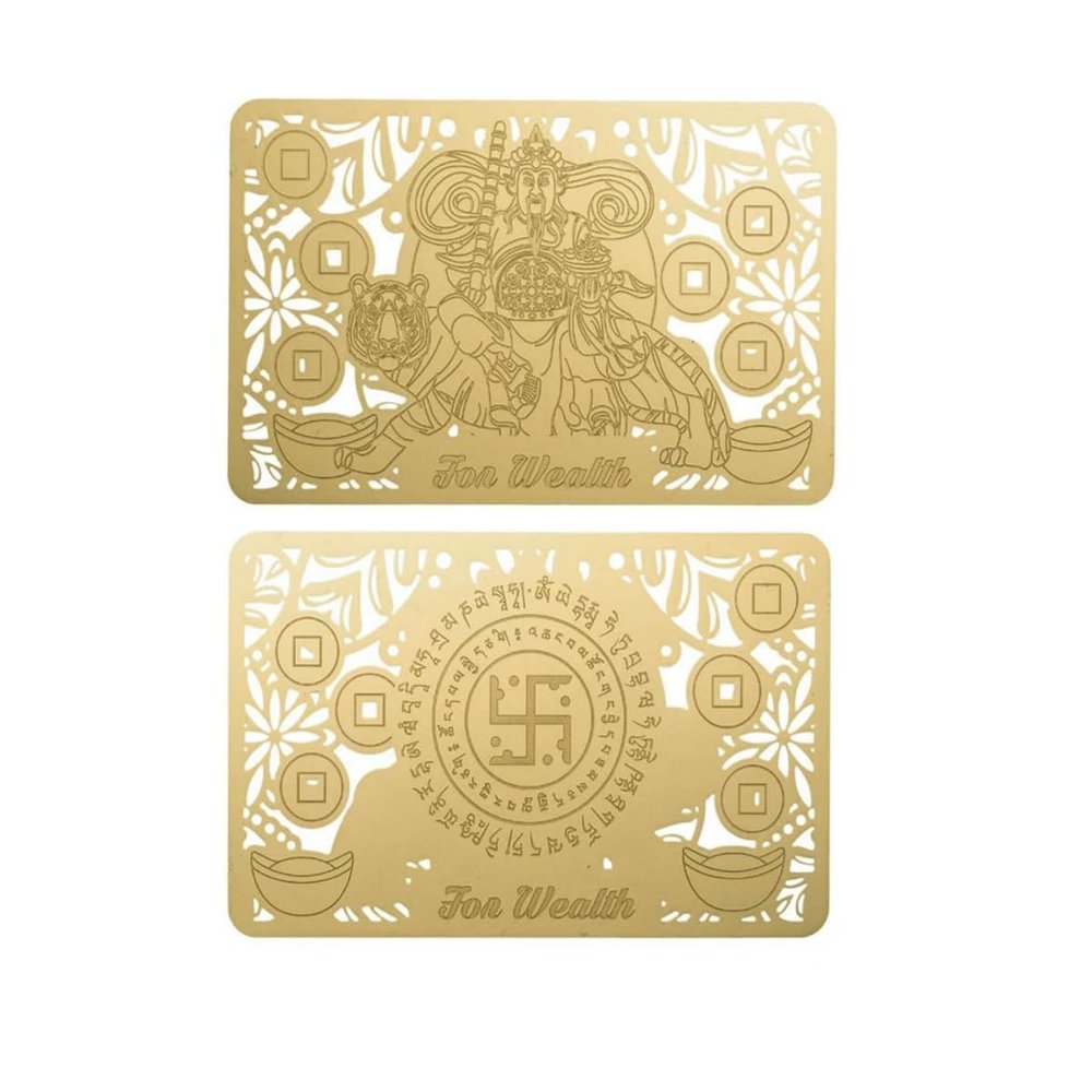 DMtse Chinese Feng Shui God of Wealth Caishen Zhao Gongming Army General Riding A Tiger Golden Card for Good Luck Auspicious Amulet Card