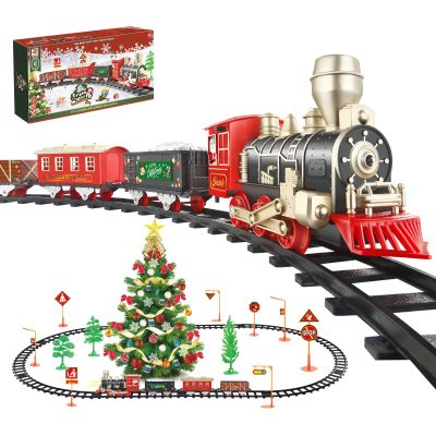 JQ JUQU Electric Train Set for Kids Ages 4-8 with Lights and Music - 20-Piece Toy Train and Tracks Set for Children, Compatible for Christmas Tree and Year-Round Play
