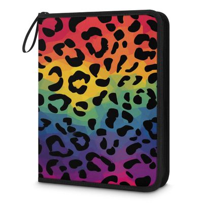Kuquteed Leopard Print Trading Card Binder 9 Pocket 900 Cards Holder Collector Album with 50 Removable Sleeves Gifts for Boys Girls Rainbow Color Sports Game Cards