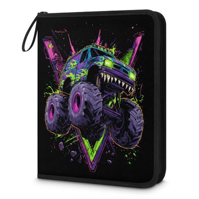 Kuquteed Monster Truck Trading Card Binder 9 Pocket 900 Cards Holder Collector Album with 50 Removable Sleeves Gifts for Boys Girls Purple Green Car Sports Game Cards