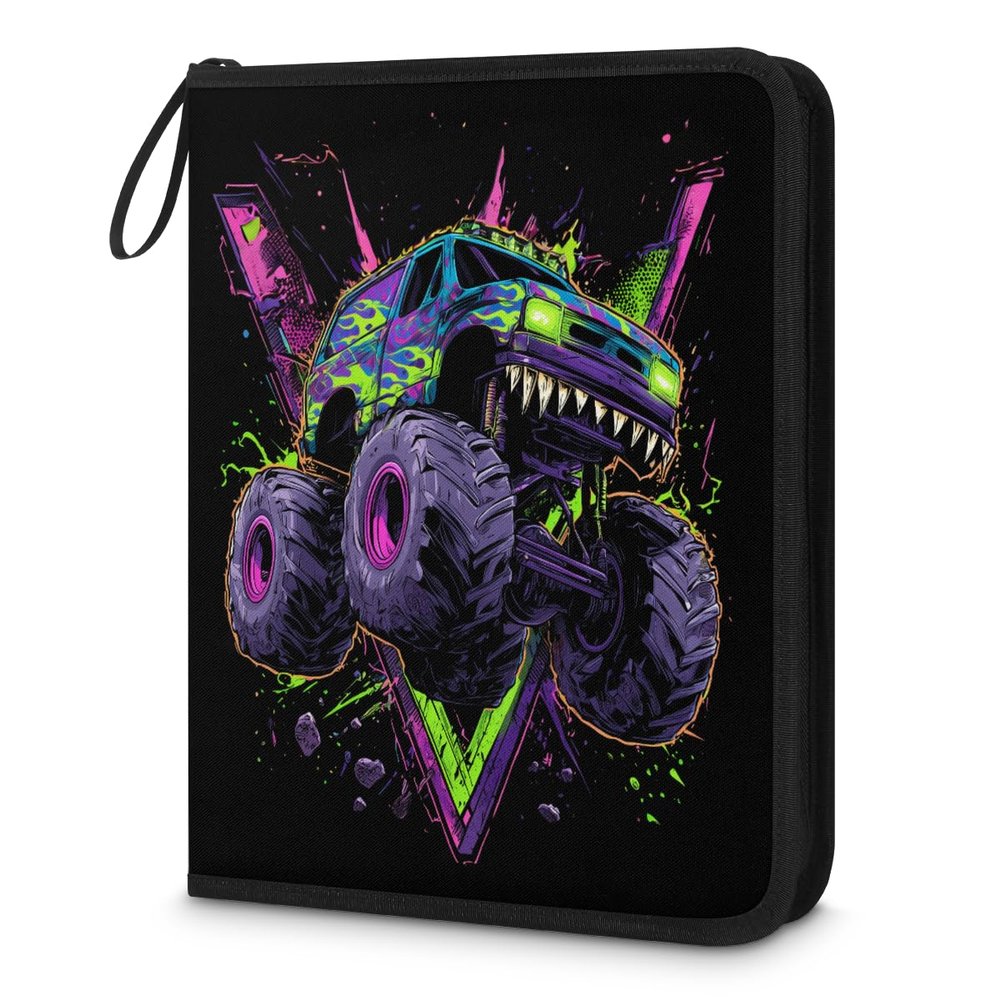 Kuquteed Monster Truck Trading Card Binder 9 Pocket 900 Cards Holder Collector Album with 50 Removable Sleeves Gifts for Boys Girls Purple Green Car Sports Game Cards