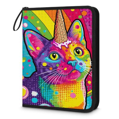 Kuquteed Colorful Cat Trading Card Binder 9 Pocket 900 Cards Holder Collector Album with 50 Removable Sleeves Gifts for Boys Girls Abstract Unicorns Rainbow Sports Game Cards