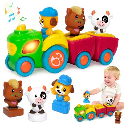 Animal Farm Tractor Toy for Toddler 1 2 3 Years Old, Musical Tractor Set with 3 Farm Animals, Montessori Learning Toy with Lights and Sounds, Christmas Birthday Gifts for Boys Girls 12 18 24 Months