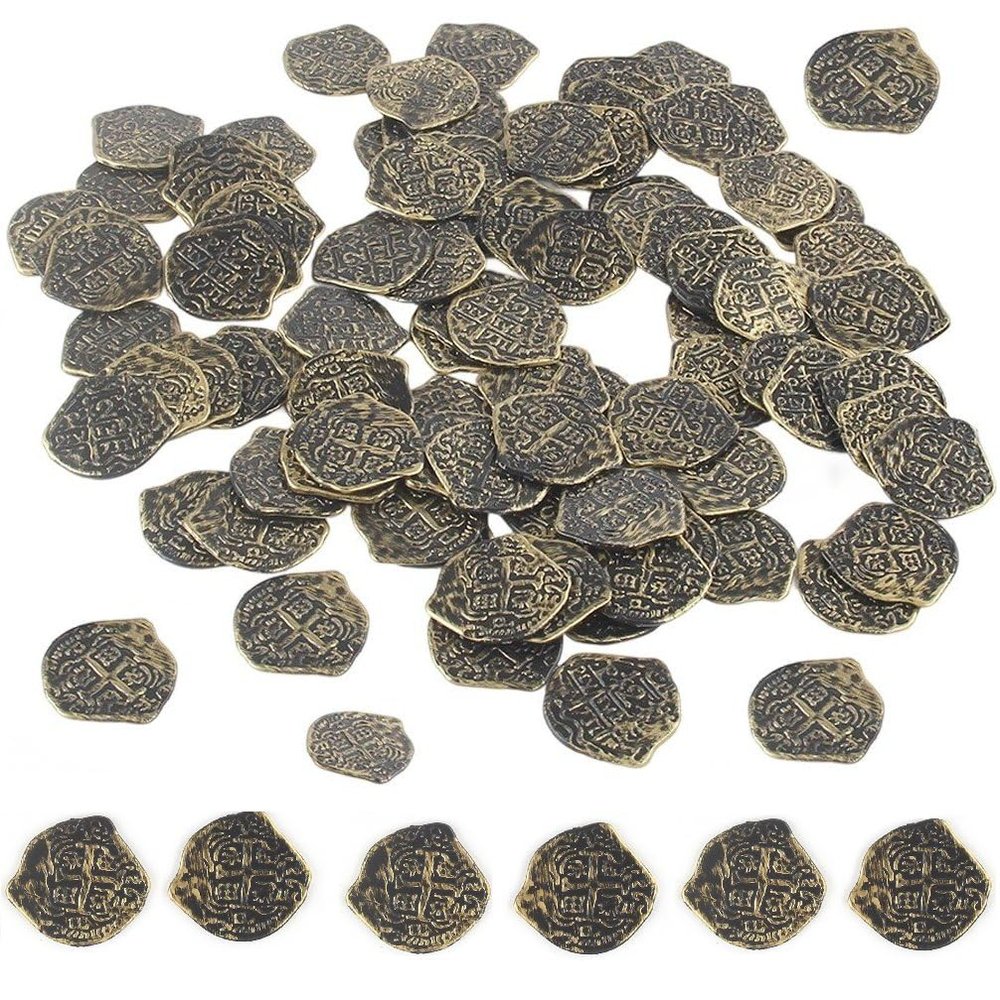 Plastic Doubloon Coins 100pcs Chest Games Tokens Pirate Coins Set for Pirate Adventure Themed Cosplay Party