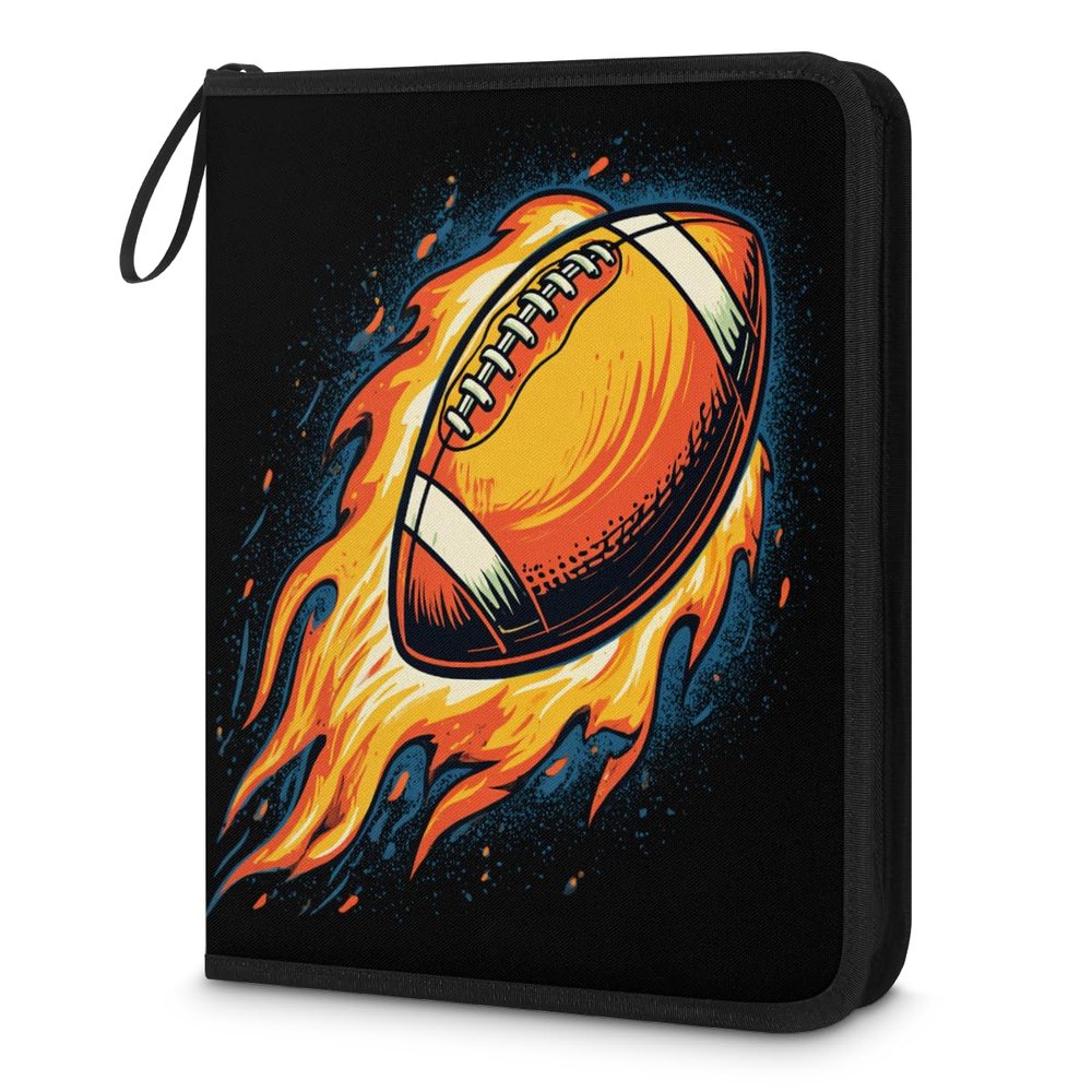 Kuquteed American Football Trading Card Binder 4 Pocket 400 Cards Holder Collector Album with 50 Removable Sleeves Gifts for Boys Girls Fire Soccer Sports Game Cards