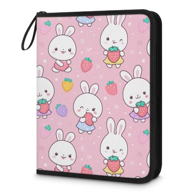 Kuquteed Cute Rabbit Trading Card Binder 9 Pocket 900 Cards Holder Collector Album with 50 Removable Sleeves Gifts for Boys Girls Strawberry Bunny Sports Game Cards
