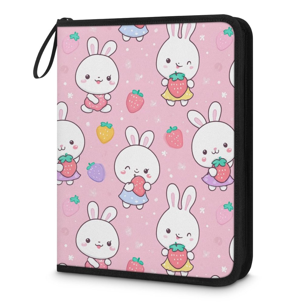 Kuquteed Cute Rabbit Trading Card Binder 9 Pocket 900 Cards Holder Collector Album with 50 Removable Sleeves Gifts for Boys Girls Strawberry Bunny Sports Game Cards