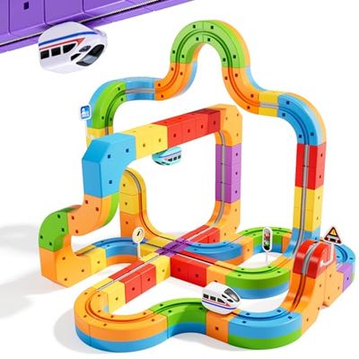 KlickRail Electric Train Set Flexible Race Track for Kids 4 6 7 8, 88 Pcs Car Track for Toddlers 3-5, Building Toy Train Track Gravity-Defying 3D Embedded Layouts & Motorized Car, STEM Learning Gift