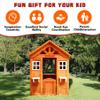 Wooden Playhouse for Kids Ages 3-10 Outdoor, Club House with Flowerpot Holders & Snack Window, Easy Assembly, Country Style view 4