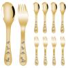 10Pcs Stainless Steel Toddler Utensils Set, Cartoon Dinosaur Kid Silverware Set, Mirror Polished Child Fork and Spoon Kit, Tableware Flatware Kit, Dishwasher Safe for Kids (Gold) view 1