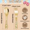 10Pcs Stainless Steel Toddler Utensils Set, Cartoon Dinosaur Kid Silverware Set, Mirror Polished Child Fork and Spoon Kit, Tableware Flatware Kit, Dishwasher Safe for Kids (Gold) view 2