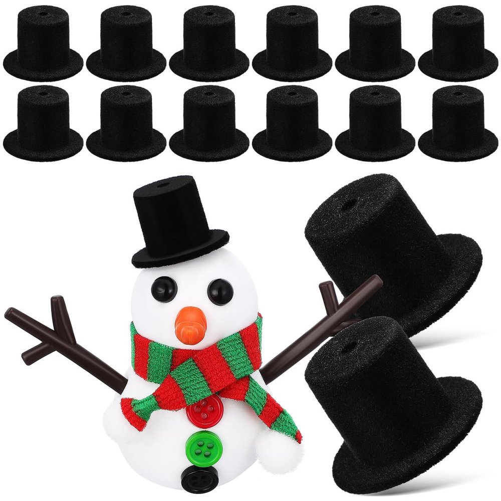 15pcs Mini Top Hat Mini Black Formal Snowman Hats Miniature Hats for Dollhouse Christmas Party Ornaments Decorative (Black, 4.10X4.10X1.90CM)