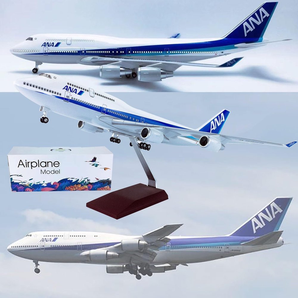 18.5 Inch ANA B747-400 Airplane Model with Wheels - Large Scale Jet Aircraft Resin Display Model for Collectors and Aviation Enthusiasts(ANA-B747-LED)