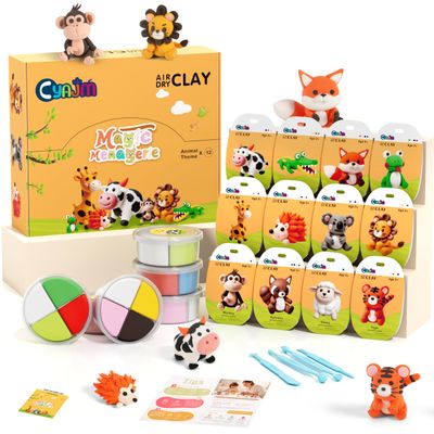 Air Dry Clay Kits -12 Boxes Modeling Magic Clay for Kids,Animal Theme Molding Clay Art Crafts DIY Set,Ultra Light & Soft, with Sculpting Tools & Tutorials,Gifts for Girls & Boys