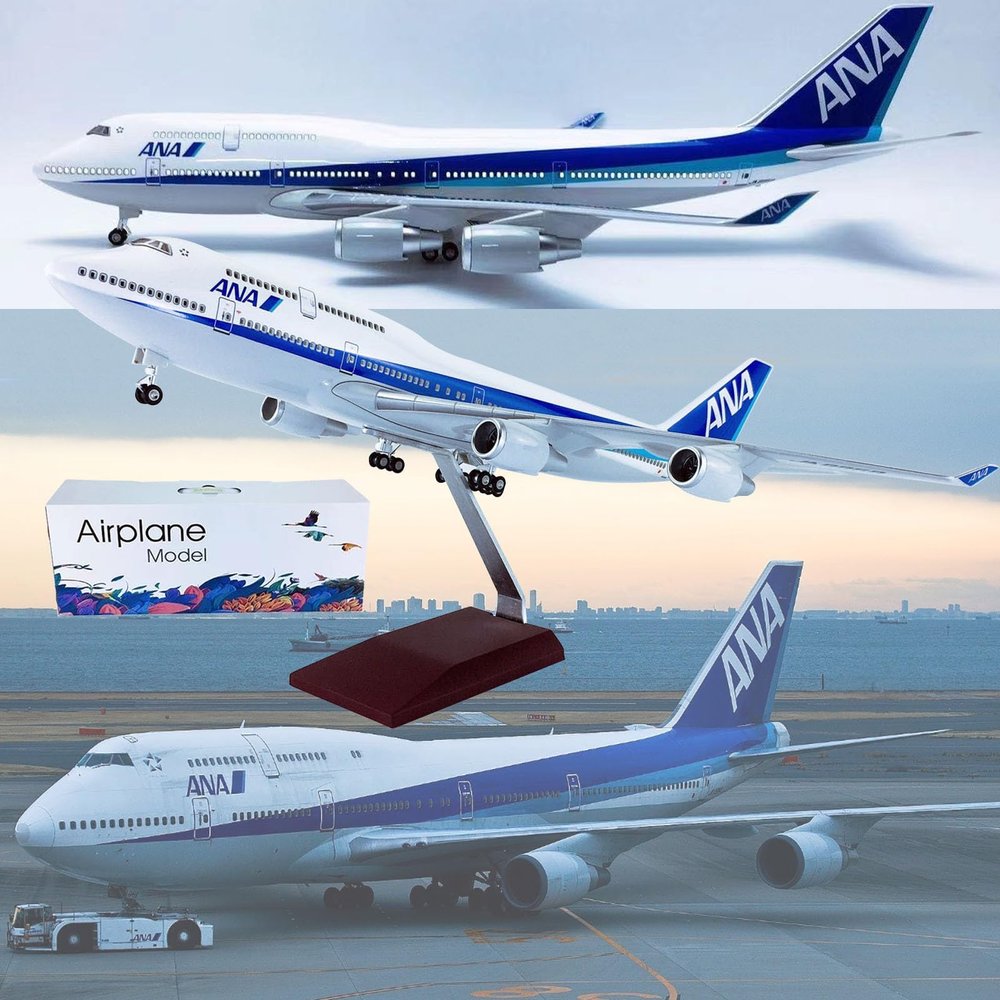 18.5 Inch ANA B747-400 Airplane Model with Wheels - Large Scale Jet Aircraft Resin Display Model for Collectors and Aviation Enthusiasts(ANA-B747-LED)