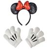 A Miaow Black Mouse Ears Headband 3D Glitter Sequins Bow White Cartoon 4-Finger Mice Hand Glove Set for Cosplay Costume Party (Black and Red Set) view 1