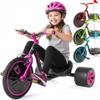 Drift Trike for Kids Ages 5+  16" Front Wheel Ride-On with Adjustable Seat, Steel Frame, Rear Slick Drift Wheels & Safety Flag  Madd Gear (Black/Pink) view 1