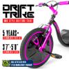 Drift Trike for Kids Ages 5+  16" Front Wheel Ride-On with Adjustable Seat, Steel Frame, Rear Slick Drift Wheels & Safety Flag  Madd Gear (Black/Pink) view 2