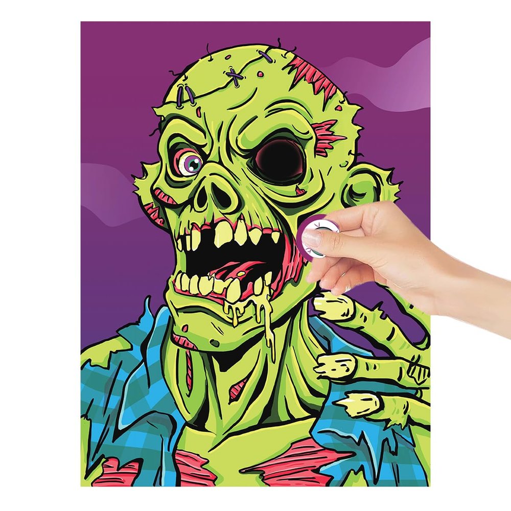 Halloween Games Pin The Eyeball on The Zombie 48 Players Halloween Party Game Birthday Wedding Babyshower Halloween Activity School Home Office Indoor with 2 Blindfolds Zombie Themed Games