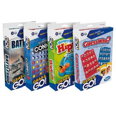 Hasbro Games Grab and Go! Bundle (4 Pack) | Kids Travel Board Games | Battleship, Connect 4, Guess Who?, Hungry Hungry Hippos Games | 2 Players I Ages 7+