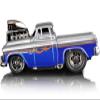 1955 Cameo Pickup Truck Gray and Blue Metallic with Flames 1/64 Diecast Model Car by Muscle M 15526-15553bl view 2