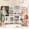 HONEY JOY Corner Play Kitchen, Large Wooden Pretend Toy Kitchen Set w/Lights, Ice & Coffee Maker, Range Hood, Chalkboard, Microwave, Cookware, Little Chef Kids Kitchen Playset for Toddlers (White) view 2