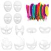 12-Pack Blank Diy Party Masks For Costumes With 50 Faux Feathers For Crafting view 1