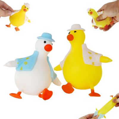 2PCS Duck Taba Squishy Toys - Cute Silicone Stress Relief Duck Figurine, Reversible Outfit Changeable Plush Toy, Gift Box Packaging, for Adults (Yellow/Pink)