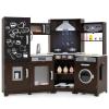 HONEY JOY Corner Play Kitchen, Large Wooden Pretend Toy Kitchen Set w/Lights, Ice & Coffee Maker, Range Hood, Chalkboard, Microwave, Cookware, Little Chef Kids Kitchen Playset for Toddlers (Espresso) view 1