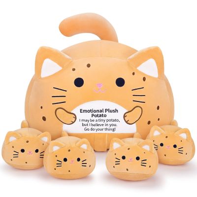 5 PCS Emotional Plush Potato Cat Stuffed Animal Family-19" Large Potato Cat Plush, Mommy Plushies with 4 Baby Kittens Plushies, Kawaii Pillow Christmas Birthday Gifts for Kids Boys Girls