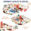 Qilay 121PCS Wooden Train Set with Storage Bag - Busy Port City Wooden Train Track Set Toy for Kids Ages 3+, Compatible with Major Brands, Great Birthday Railway Playset Gift for Boys & Girls view 2