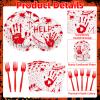 100 Pieces Halloween Bloody Handprint Tableware Set, Blood Splatter Plates, Napkins, and Red Plastic Forks for Halloween, Horror Birthday, Zombie Murder Mystery Dinner Party Supplies view 3
