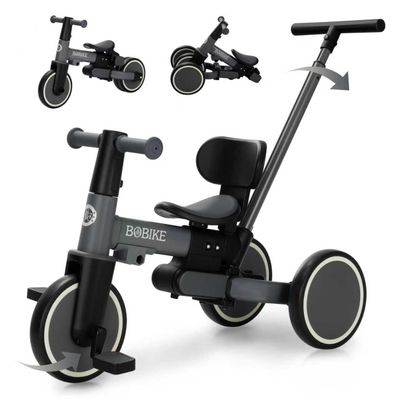 BoBike 5-in-1 Tricycle for Toddlers 18 Months to 5 Years, Kids Bike with Upgraded Pedals, Parent Push Handle, Balance Bike & Easy Assembly for Boys Girls (Grey)