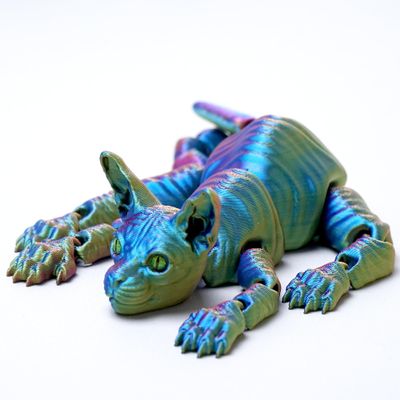 3D Printed Bald Cat Model,Flexible Realistic Articulated Animal Fidget Toys,Mystery Figurines Gifts for Easter,Executive Desk Funny Dcor and Festival Collectible,Easter Basket Stuffers (RYB)