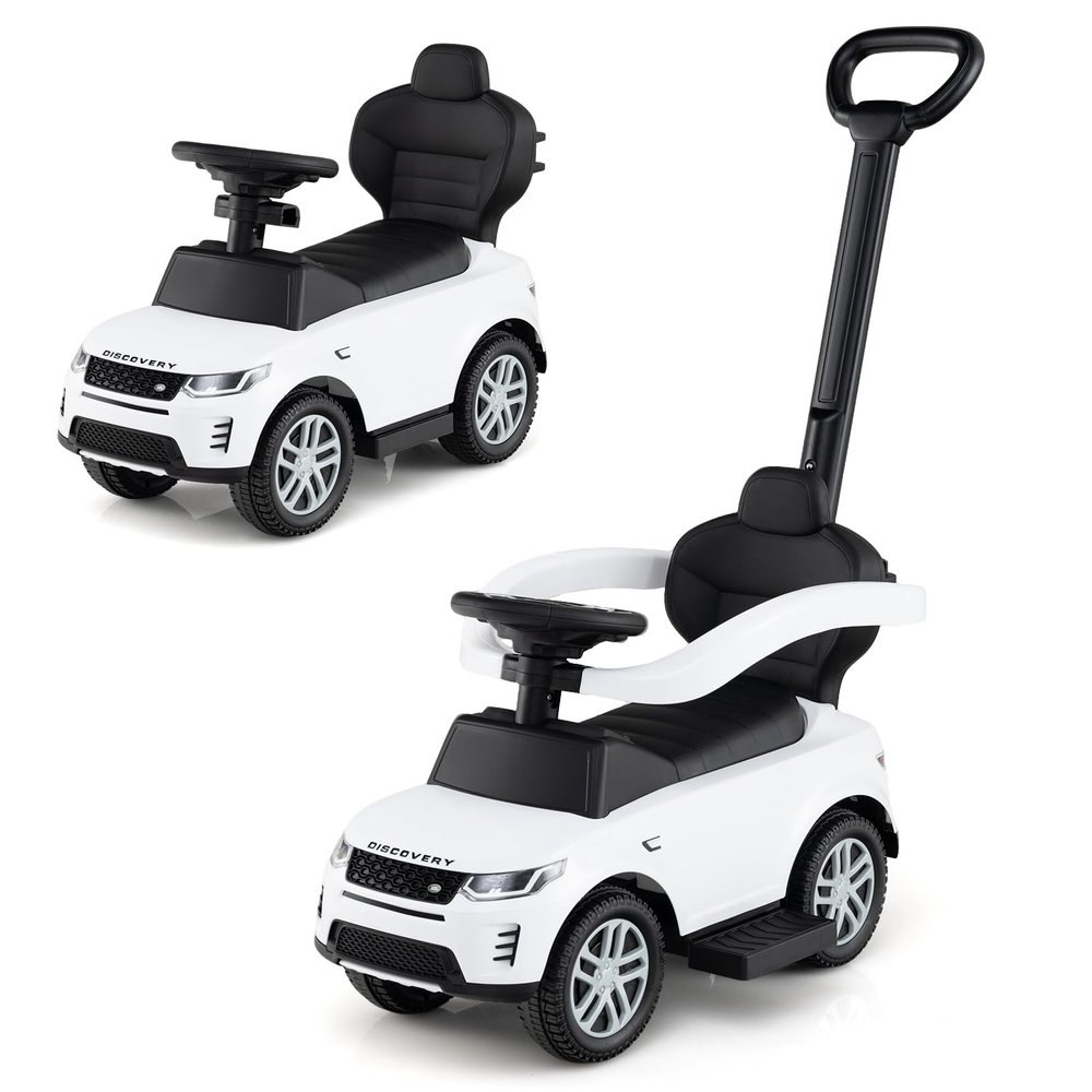 Costzon Push Car for Toddlers, 3 in 1 Land Rover Discovery Stroller Sliding Walking Car with Handle, Horn Sound, Underneath Storage, Armrest Guardrail, Foot-to-Floor Ride On Toy for Boys Girls (White)